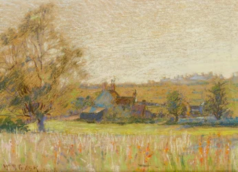 Sommerlandschaft mit einem Bauernhaus im Hintergrund